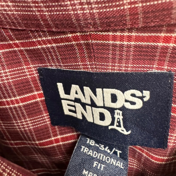 Lands' End No Iron Supima Button-Down Red Long Sleeve 18/34T - Picture 3 of 8